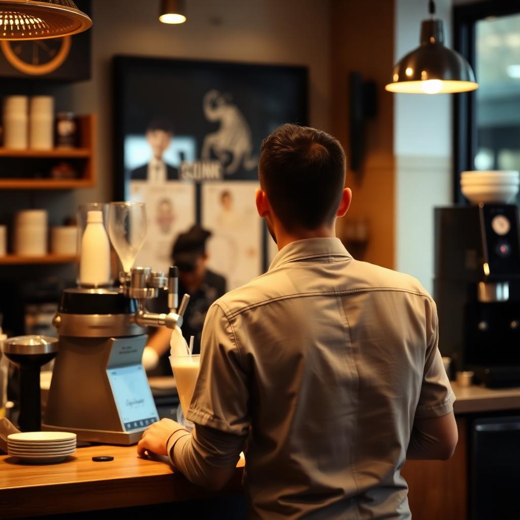 Barista steaming milk at the espresso bar
